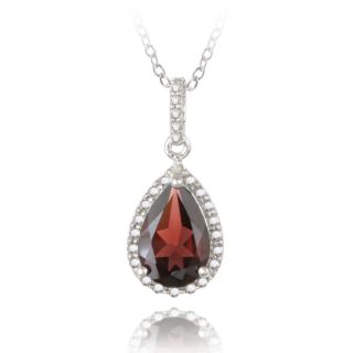 925 Silver 5 9ct Garnet Diamond Teardrop Necklace Earrings Set