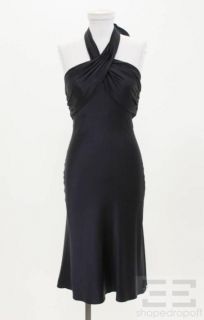 Diane Von Furstenberg Navy Silk Draped Halter Dress Size 4
