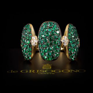de Grisogono 18K YG Bague Zuccero Emerald Diamond Rotating Ring