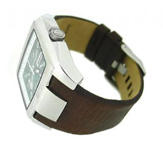 Diesel DZ4246 Blue Rectangle Dial Brown Leather Mens Watch