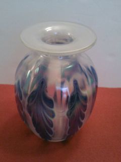 Cobalt Blue Iridescent Blown Glass Vase Signed By Joe Deanda