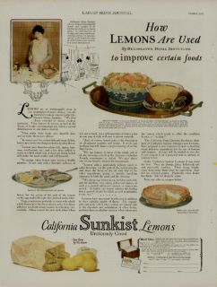 1927 SUNKIST LEMONS AD / LEMONS ARE USED TO IMPROVE FOODS   CALIFORNIA