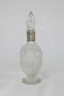 Antique English Silver Crystal Decanter Bottle 19th Cen