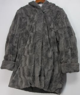 Dennis Basso Sz L Reversible Textured Faux Fur Coat Gray NEW QQ16 287