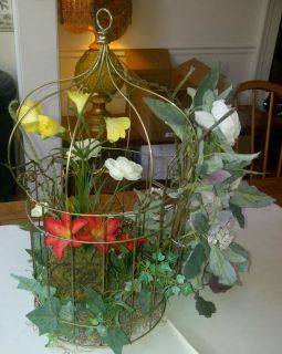 Decorative Wire Bird Cage w/ Floral Arrangement inside. Beautiful