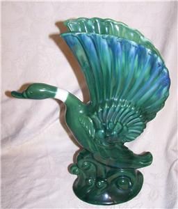 Vintage c1953 Royal Haeger Mallard Duck Vase R839 Green Blue Pottery
