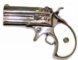 DERRINGER GUN W/ WHITE PEARL HANDLE BELT BUCKLE