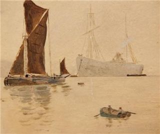 Signed Pair Fine Antique 1918 Impressionist Nautical Harbor Scene Oil