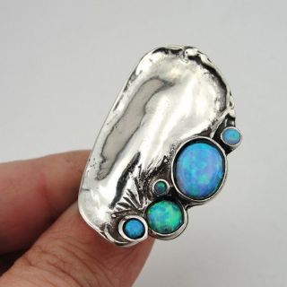 Hadar Designers Israel Fabulous Artist Handmade Silver Opal Ring sz 8