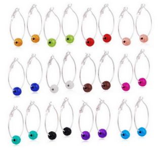  12Pairs 12Colors 43MM Hinged Hook Earrings 10MM Charms Disco Ball Bead