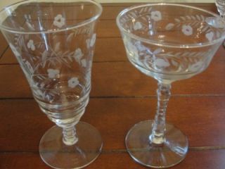  Etched Crystal Matching Parfait and Dessert Glasses 4 Each