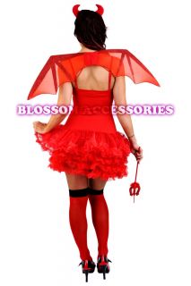 E56 Ladies Red Devil Halloween Fancy Dress Tutu Costume + Horns + Fork