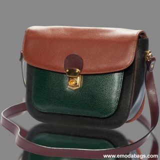Delmar Italian Designer Tri Color Green Cognac Chesnut Leather Purse