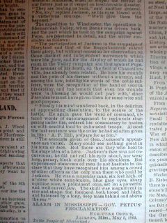 Newspaper Stonewall Jackson Dead w Long Detailed Obituary