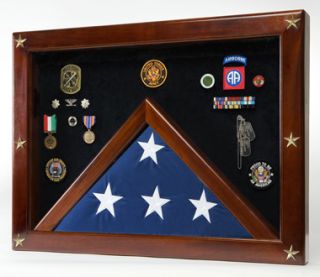 Flag Display Case For Memorial Flag and Medals. Solid Mahogany With