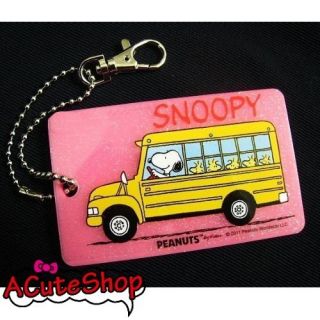 Peanuts Snoopy ID Holder Pass Case Bus Pink w Keyring