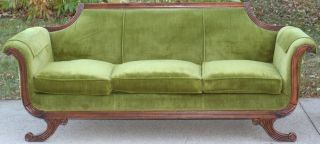 Antique Vintage Couch Divan Sofa Green Recovered Fabric Very Solid