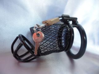 Black Locking Steel Male Chastity Device Gimp Bondage B45