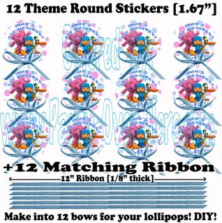 Pocoyo PERSONALIZED Lollipop Stickers & Bows DIY  12 pc