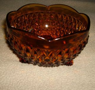 Vintage Indiana Amber Diamond Point tri footed Candy Dish Compote