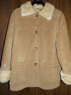 Dennis Basso 100% Leather Suede Coat with Faux Fur Lining Size M