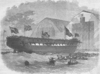 Glos Woolwich Docks Launch HM SHIP Bristol Print 1861