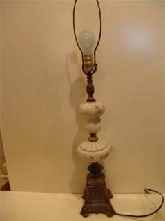 Vintage Bronze and Porcelain Floral Design Table Lamp