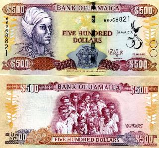 jamaica 500 dollars bank of jamaica p new 2012 grade unc commemorative
