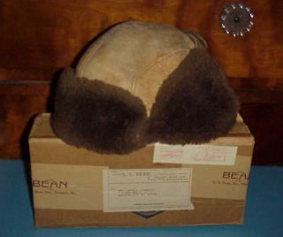 Vintage ll Bean Winter Bomber Hat w Ear Flaps Chin Strap 1960s w Box
