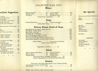 diamond bar inn menu jackson montana 1950 s