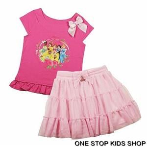 Disney Princess Girls 4 5 6 Set Outfit Shirt Skirt Ariel Belle Snow