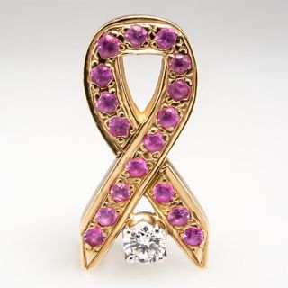  Cancer Awareness Pink Sapphire Diamond Slide Pendant 14K Gold Jewelry