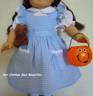 Dorothy Costume Fits American Girl Doll w Sparkle Shoes