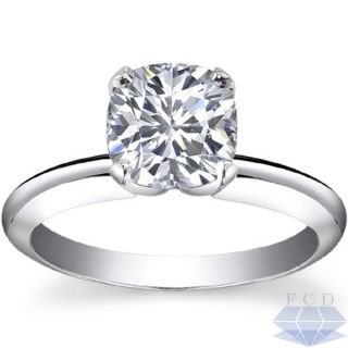 75 CT CUSHION Diamond Solitaire Engagement Ring   14K White Gold