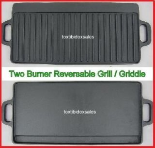 Cast Iron 2 Double Sided Two Burner Reversible Grill Griddle