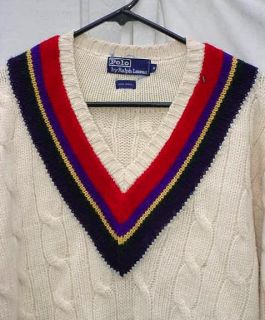 Ralph Lauren V Neck “Tennis” Sweater 100 Wool Medium
