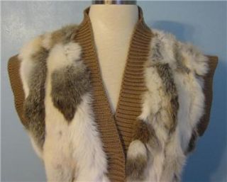 Dolce Cabo Rabbit Fur & Cable Knit Long Golden Brown Belted Vest