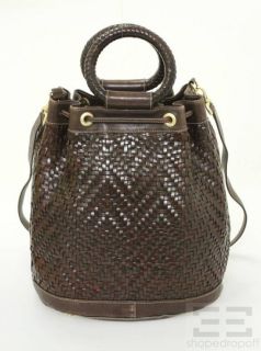  Cord Brown Woven Leather Convertible Drawstring Bucket Bag