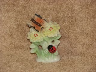 Porcelain Small Figurine Flowers Butterfly Ladybug 3 1 2 Tall Made in
