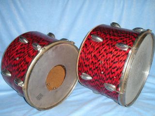 Vintage Late 1960s Red Black Tiger Stripe Pearl Drum set Drums