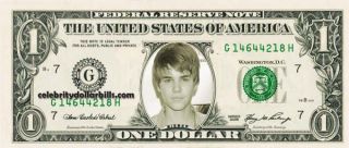 Justin Bieber 1 Celebrity Dollar Bill Uncirculated Mint US Currency