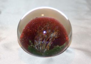 Signed Vintage Dominick Labino Red and Clear Paperweight   1975