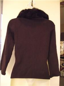 dolce cabo zipper cardigan with rabbit fur collar m nwt