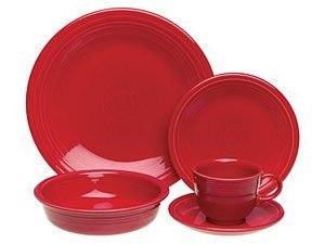 the 20 pc fiesta scarlet dinnerware set provides complete service for