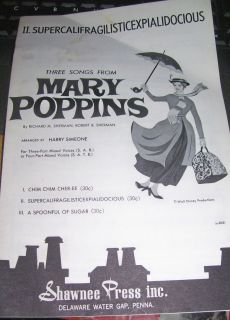 Disney movie Mary Poppins 8 page song & sheet music 1965 Shawnee Press