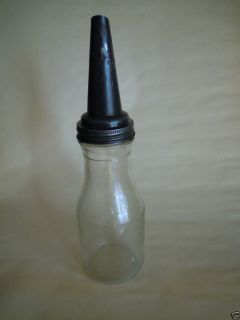 Vintage Glass Motor Oil 1 Qt Bottle and Dispensing Cap