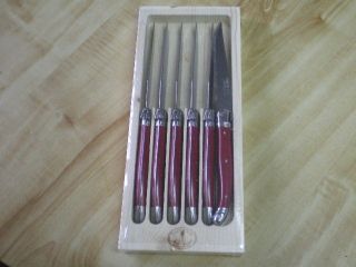  de Table Steak Knives Jean Dubost Made in France Red Handles
