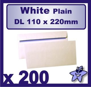 200 DL 110 x 220mm White Plain Self Seal Envelopes