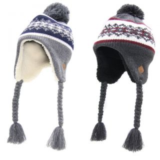 Mens Tokyo Laundry Dobbin Winter Knitted Bobble Hats Faux Fur Lined