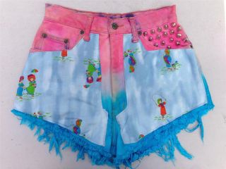 Vintage Tye Dye High Waisted Festival Cut Off Denim Shorts